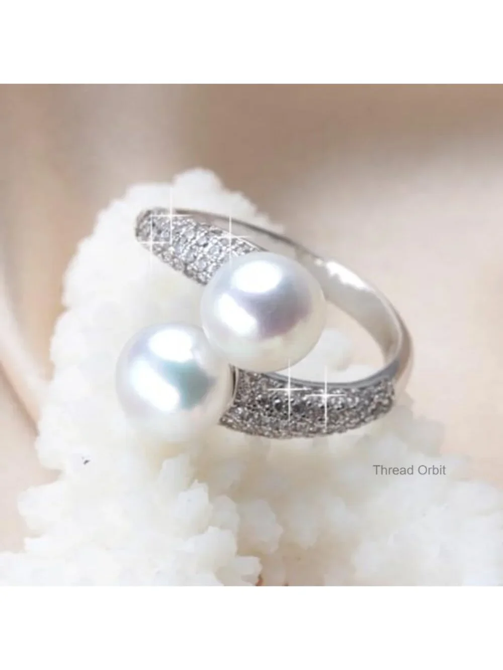 Freshwater Pearl Open Twist Stacking Ring with Cubic Zirconia Adjustable